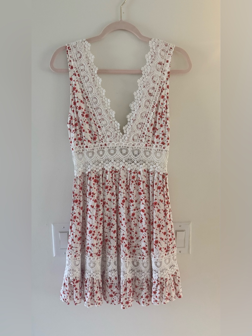 Angel Biba White Floral Lace Mini Dress S Romantic Cottagecore Boho Dress - Picture 3 of 14